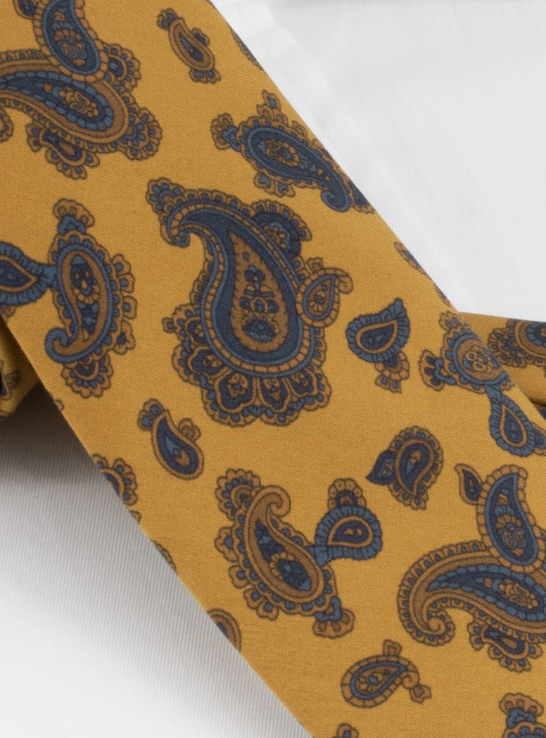 Silk Paisley Printed Tie in Gold