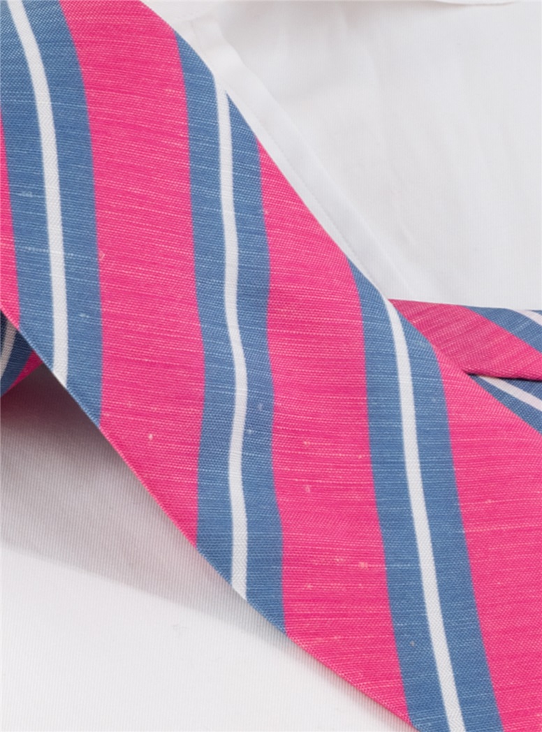Silk and Linen Striped Tie in Azalea