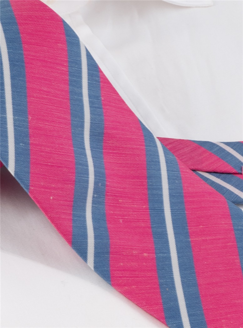 Silk and Linen Striped Tie in Azalea