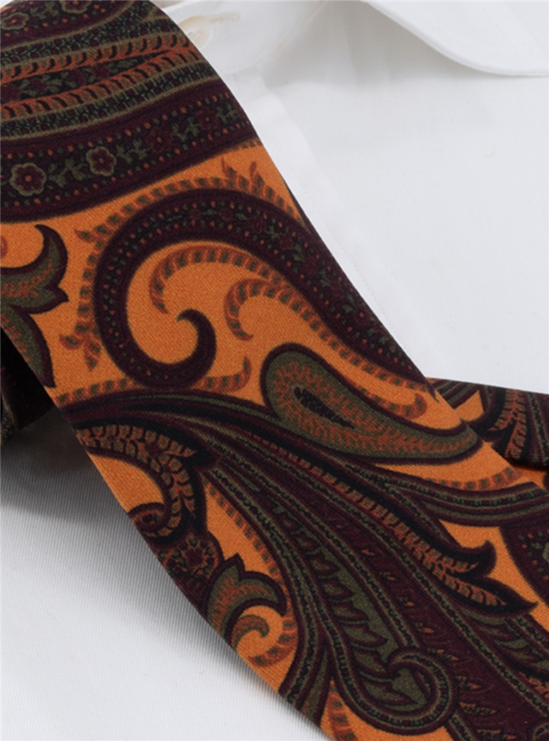 Wool Large Printed Tie in Marigold