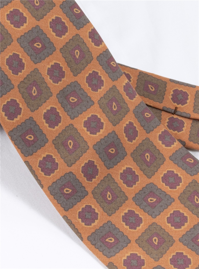 Silk Geometric Motif Tie in Copper