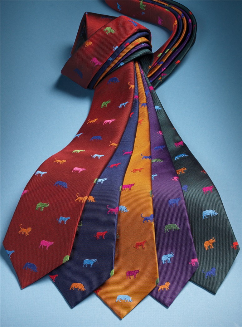 Silk Woven Animal Motif Tie in Navy