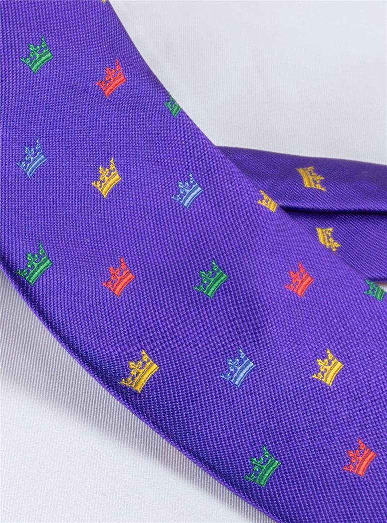 Silk Woven Crown Motif Tie in Violet