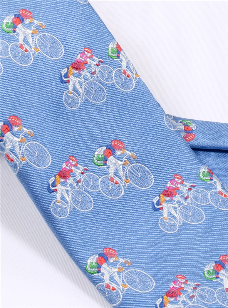 Jacquard Woven Bicyclist Tie in Sky