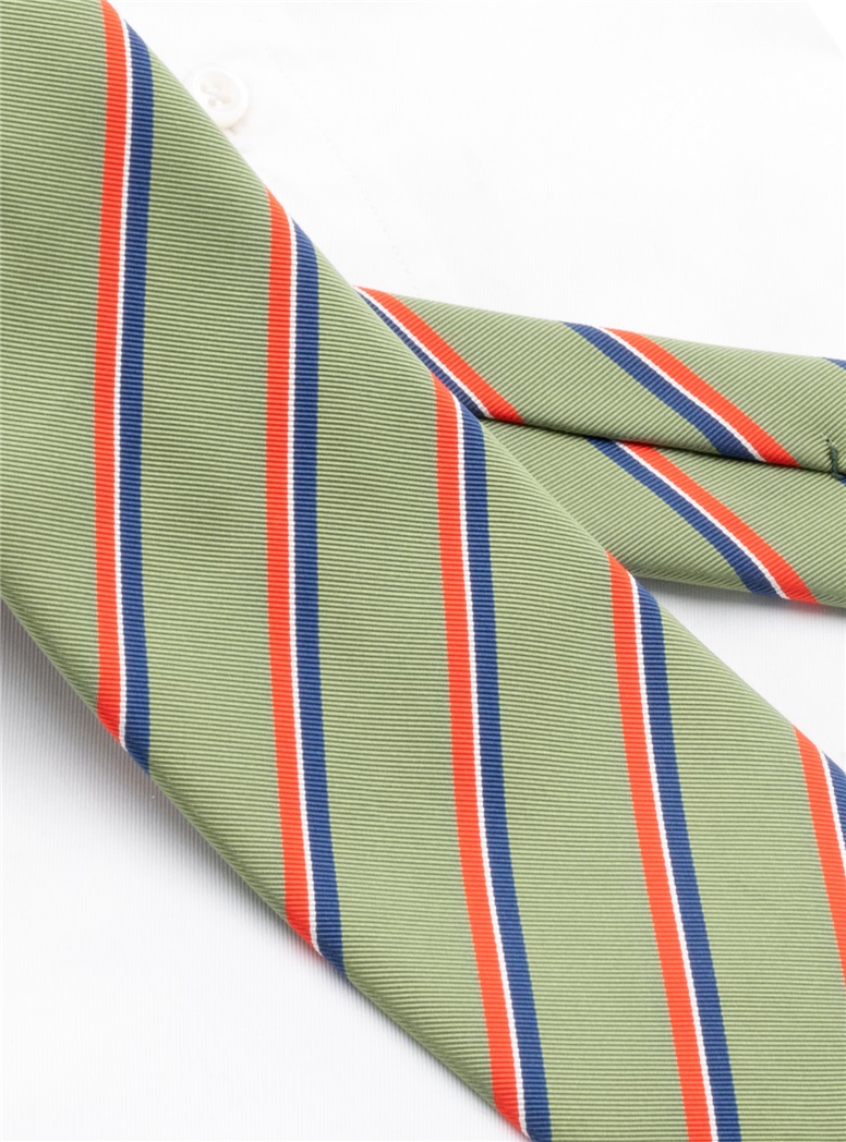Silk Triple Striped Tie in Olive