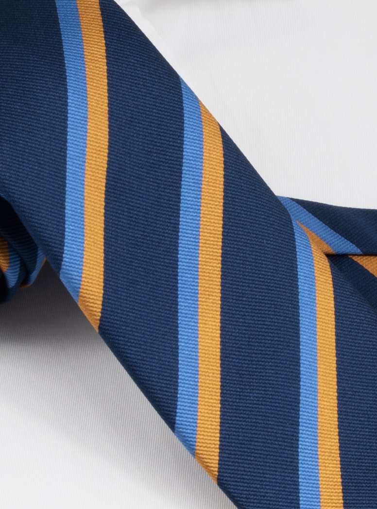 Silk Double Stripe Tie in Navy