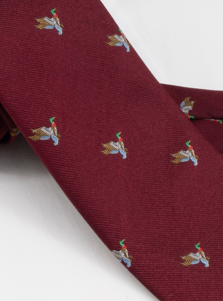 Silk Woven Duck Motif Tie in Claret