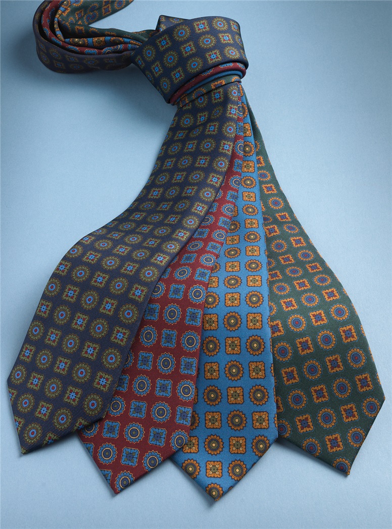 Silk Printed Madder Tie in Cobalt