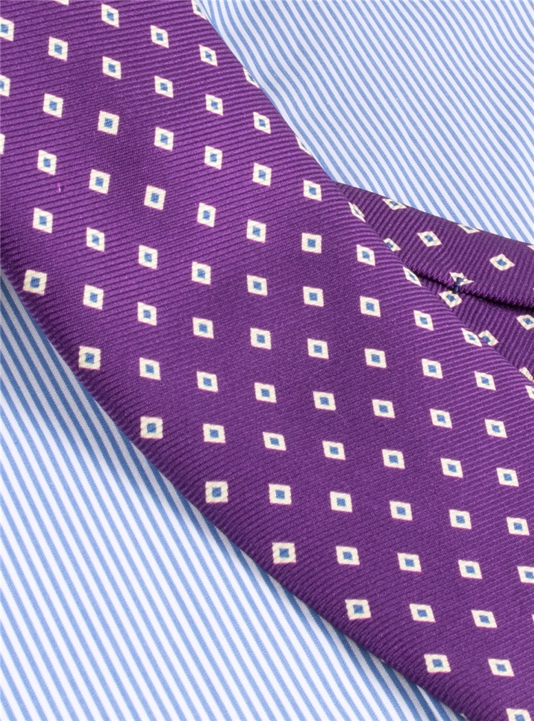 Diamond Printed Silk Tie in Violet
