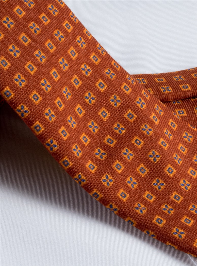 Wool & Silk Printed Neat Tie in Rust