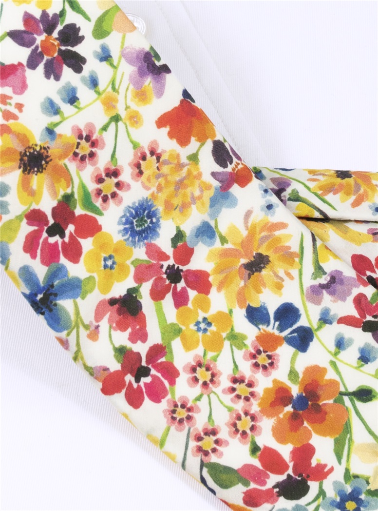 Cotton Floral Printed Tie in Ivory