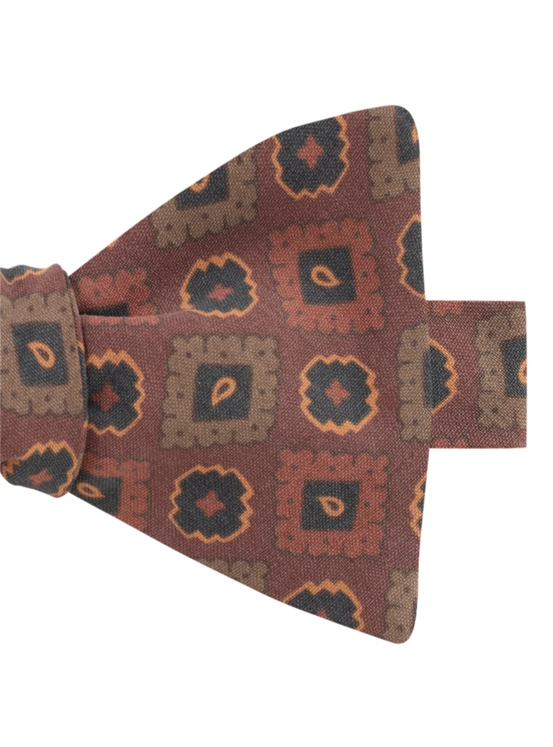 Silk Geometric Motif Bow Tie in Brick