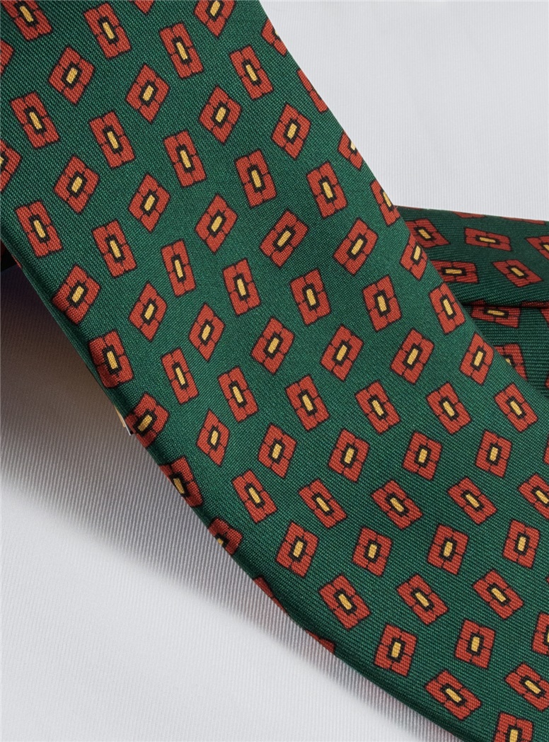 Silk Madder Print Tie with Tossed Square Motif in Forest - The Ben ...