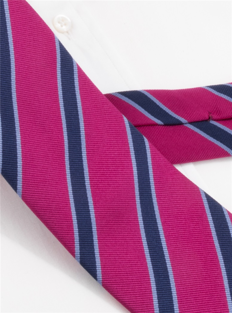 Silk Striped Tie in Magenta