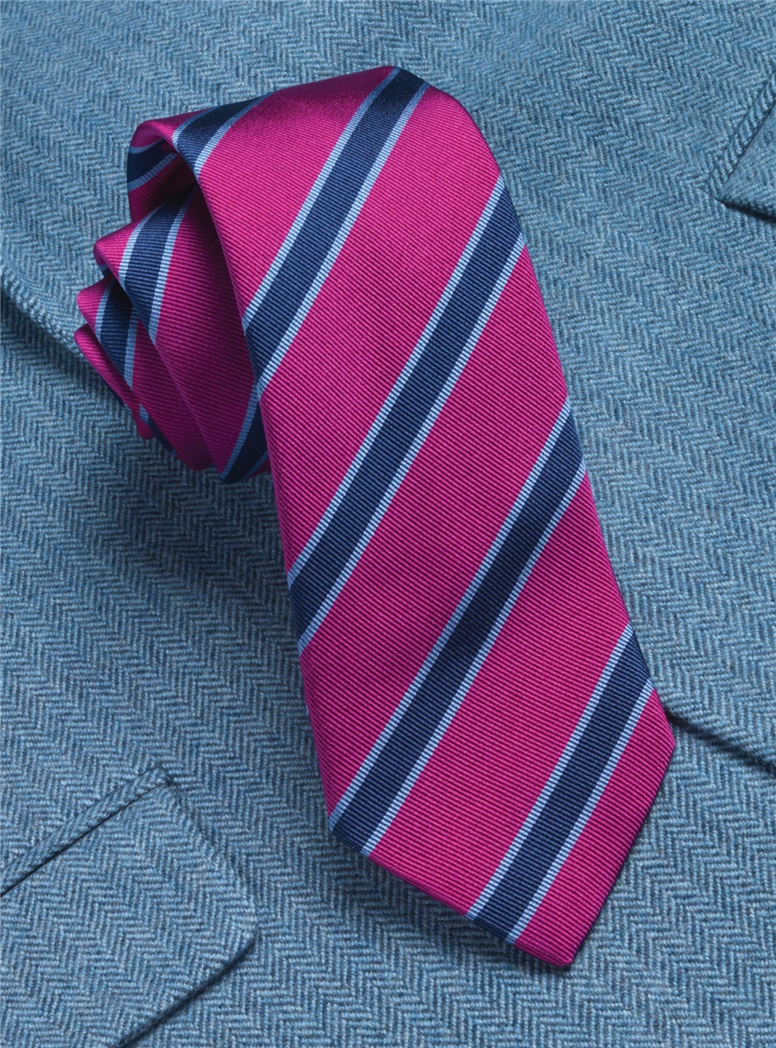 Silk Striped Tie in Magenta