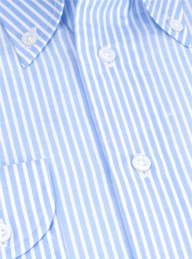 Cotton and Linen Blue and White Stripe Buttondown - The Ben Silver ...