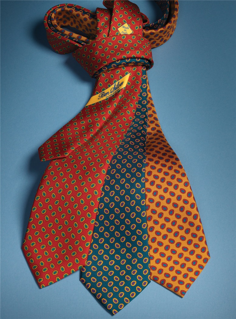 Printed Neat Tie in Teal - The Ben Silver Collection