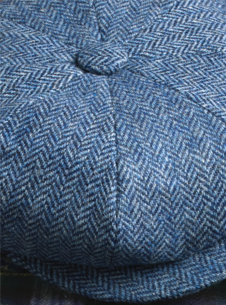 Wool Muirfield Cap in Blue Herringbone