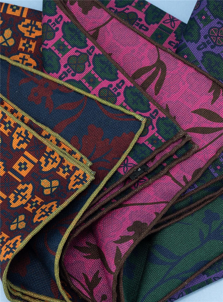 Neat Print and Floral Reversible Silk Pocket Square