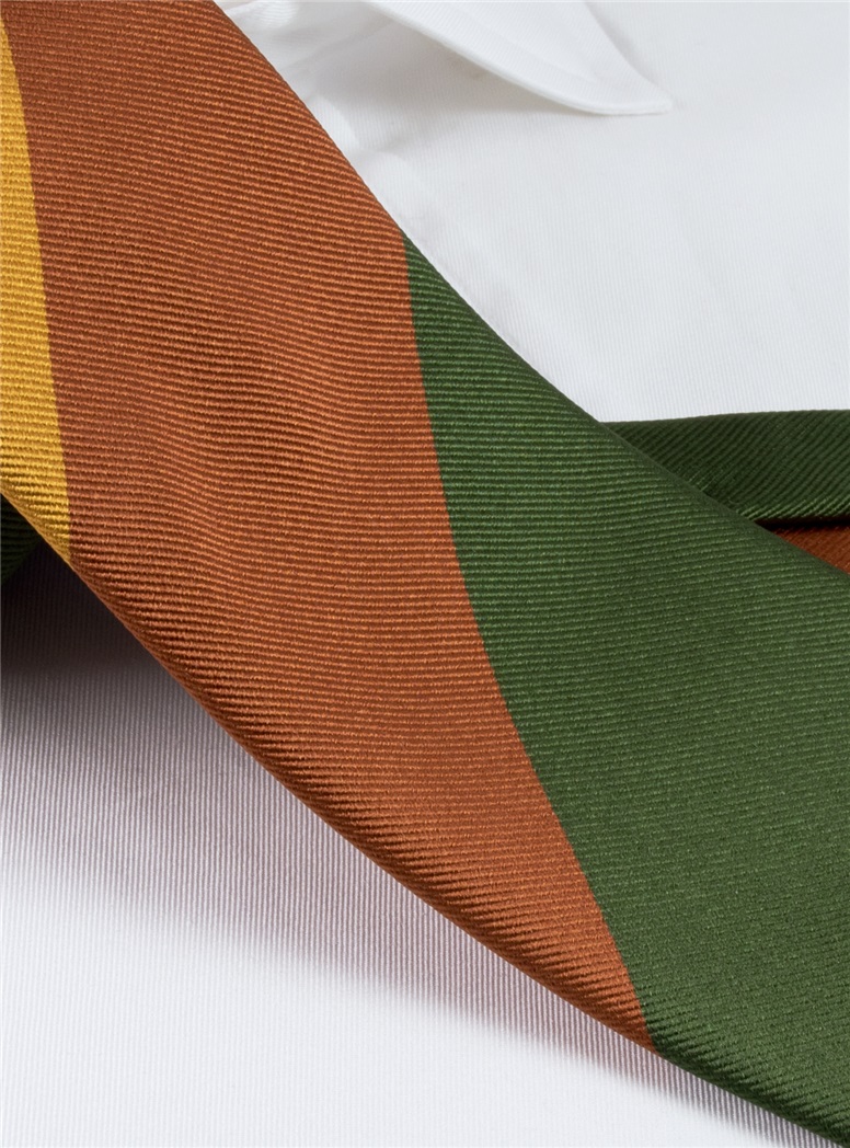 Silk Block Stripe Tie in Spice, Gold, French Blue and Fern