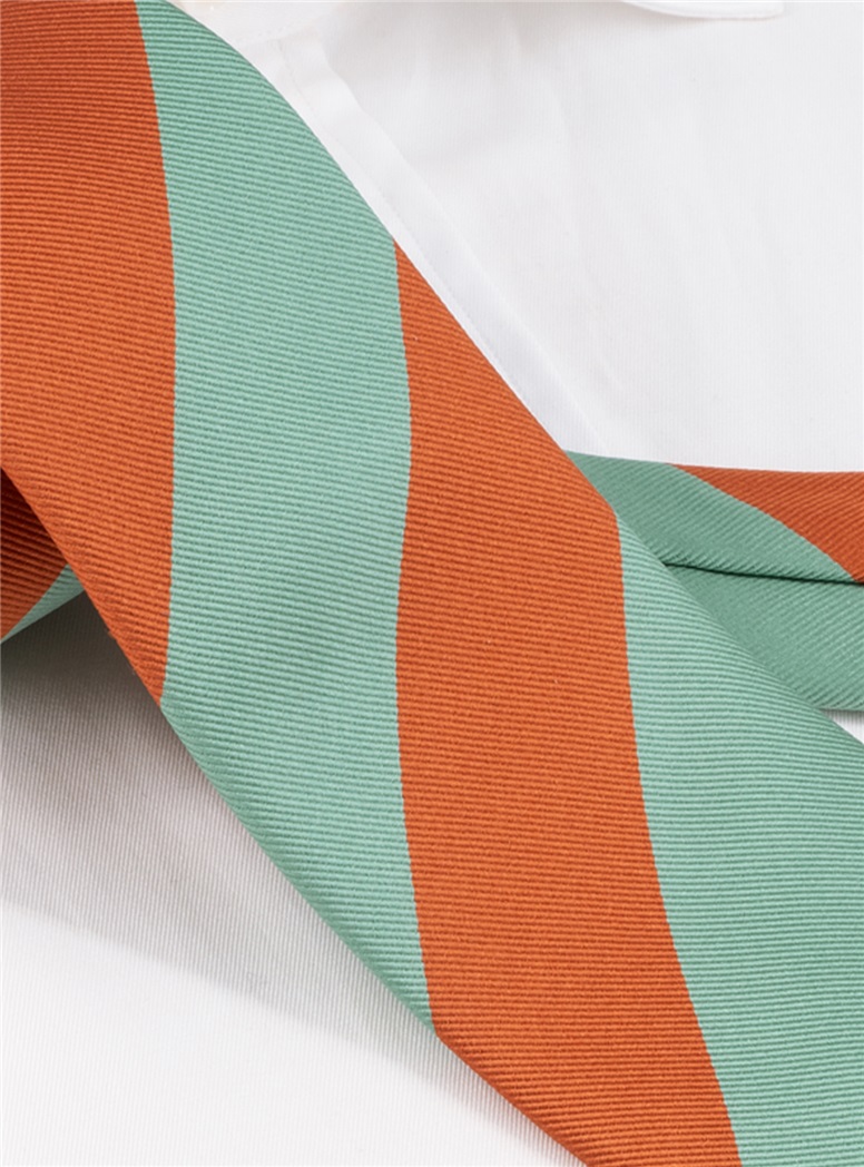 Silk Block Striped Tie in Burnt Orange and Aqua