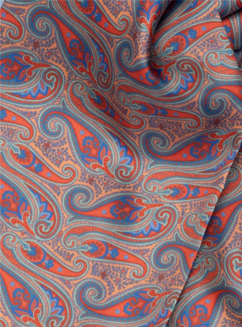 Silk Paisley Ascot in Coral