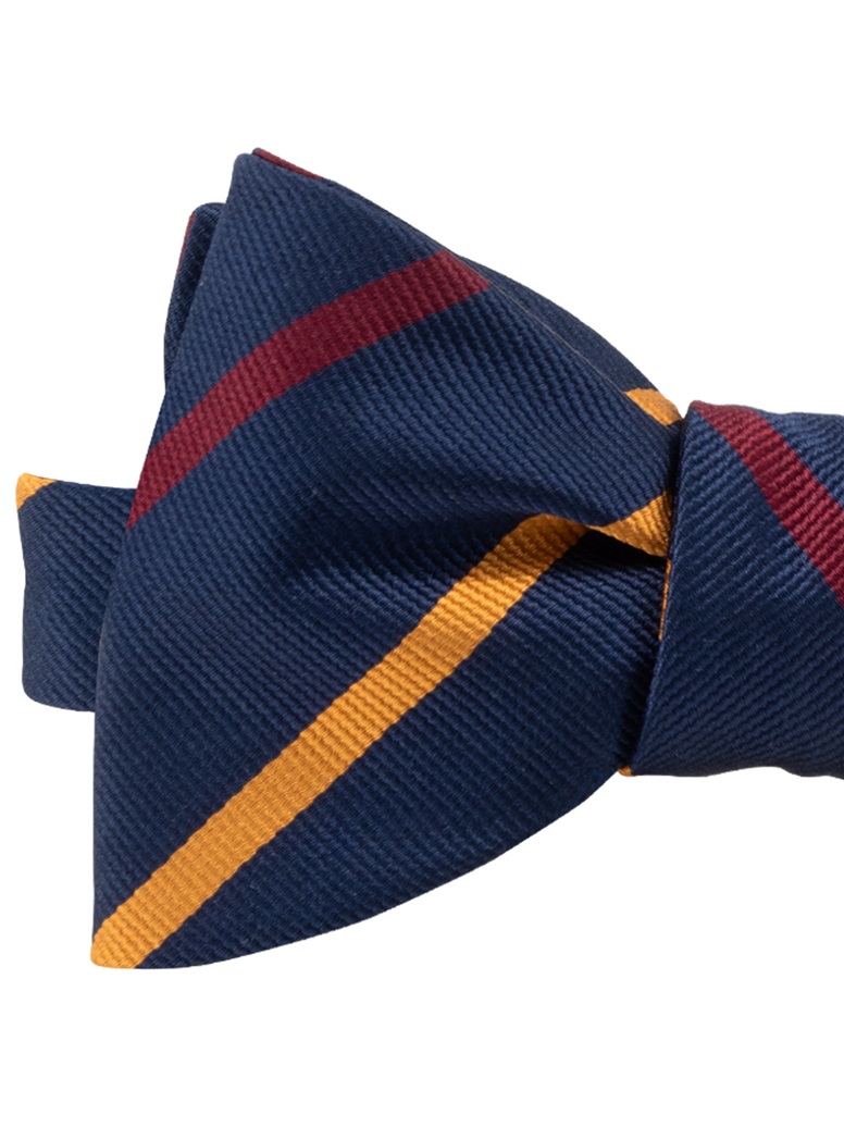 Silk Bar Striped Bow Tie in Navy