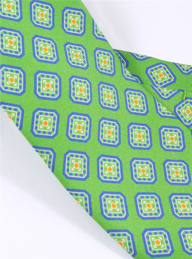 Silk Diamond Motif Printed Tie in Grass