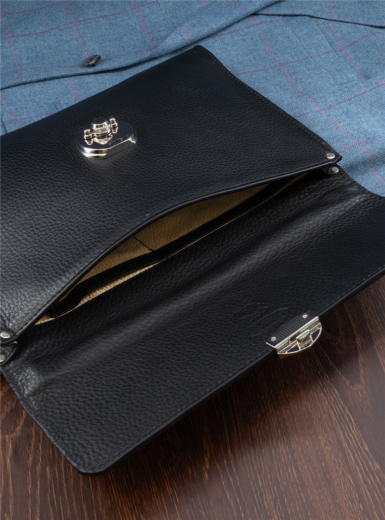 Leather Small Document Bag in Black