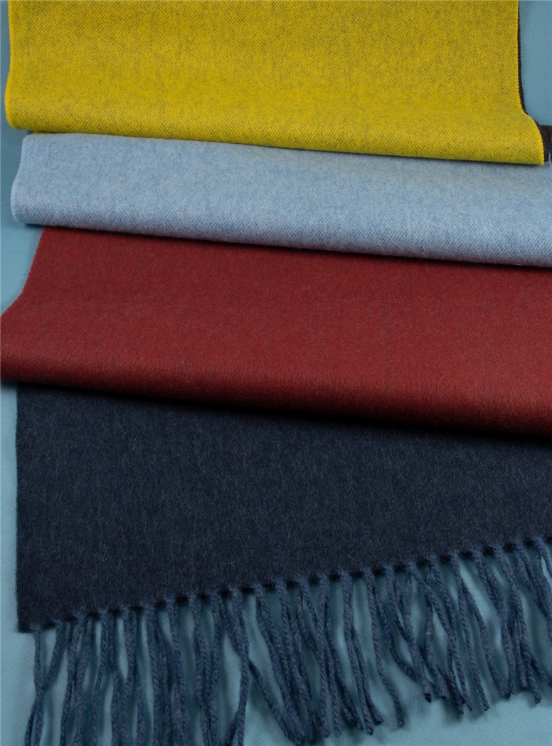 Wool and Alpaca Block Stripe Scarf in Yellow and Sky