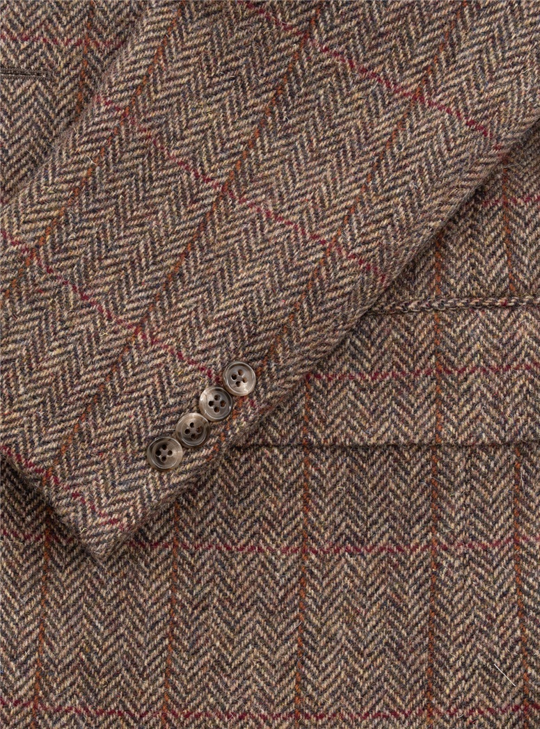 Brown Herringbone Sport Coat with Windowpanes