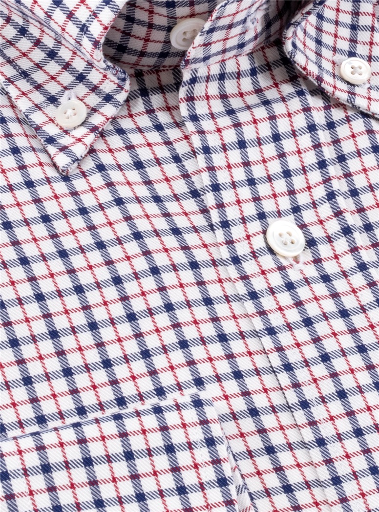 Red, Navy, and White Check Brushed Cotton Button Down