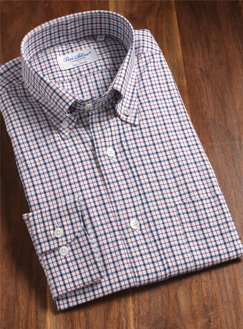 Red, Navy, and White Check Brushed Cotton Button Down