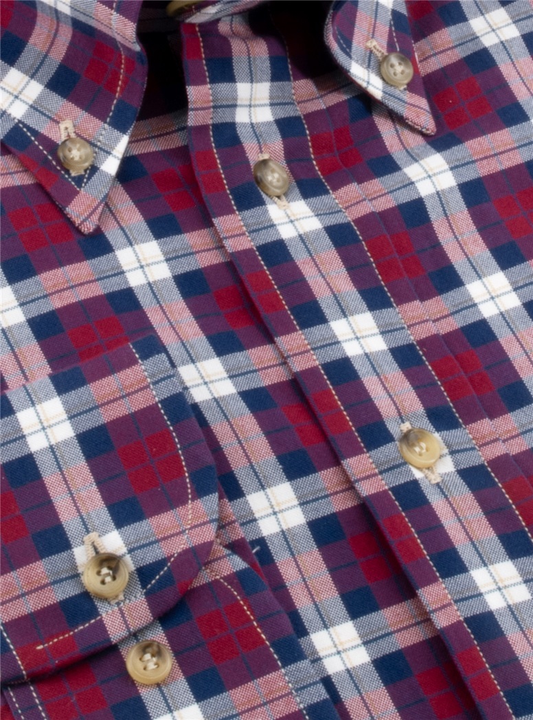 Cherry, Navy, and White Plaid Button Down