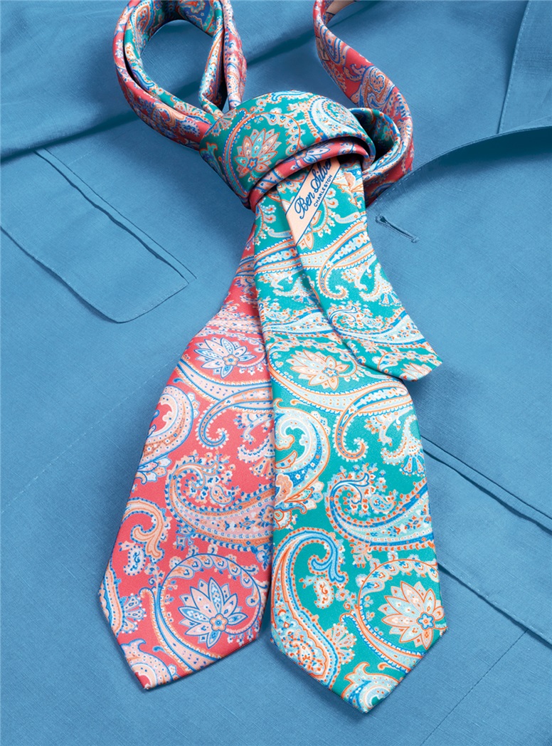 Silk Paisley Printed Tie in Teal