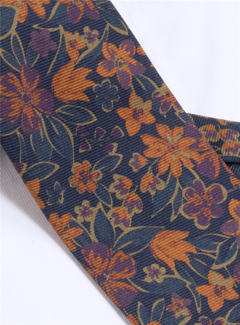 Wool Paisley Floral Printed Tie in Blue