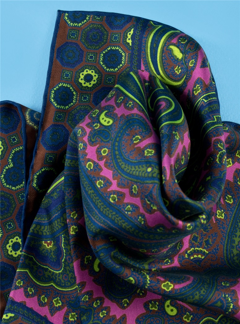 Silk Paisley Motif Pocket Square in Orchid