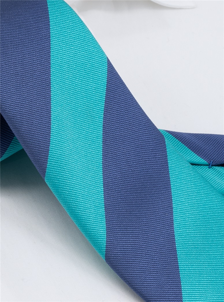 Silk Block Striped Tie in Aqua