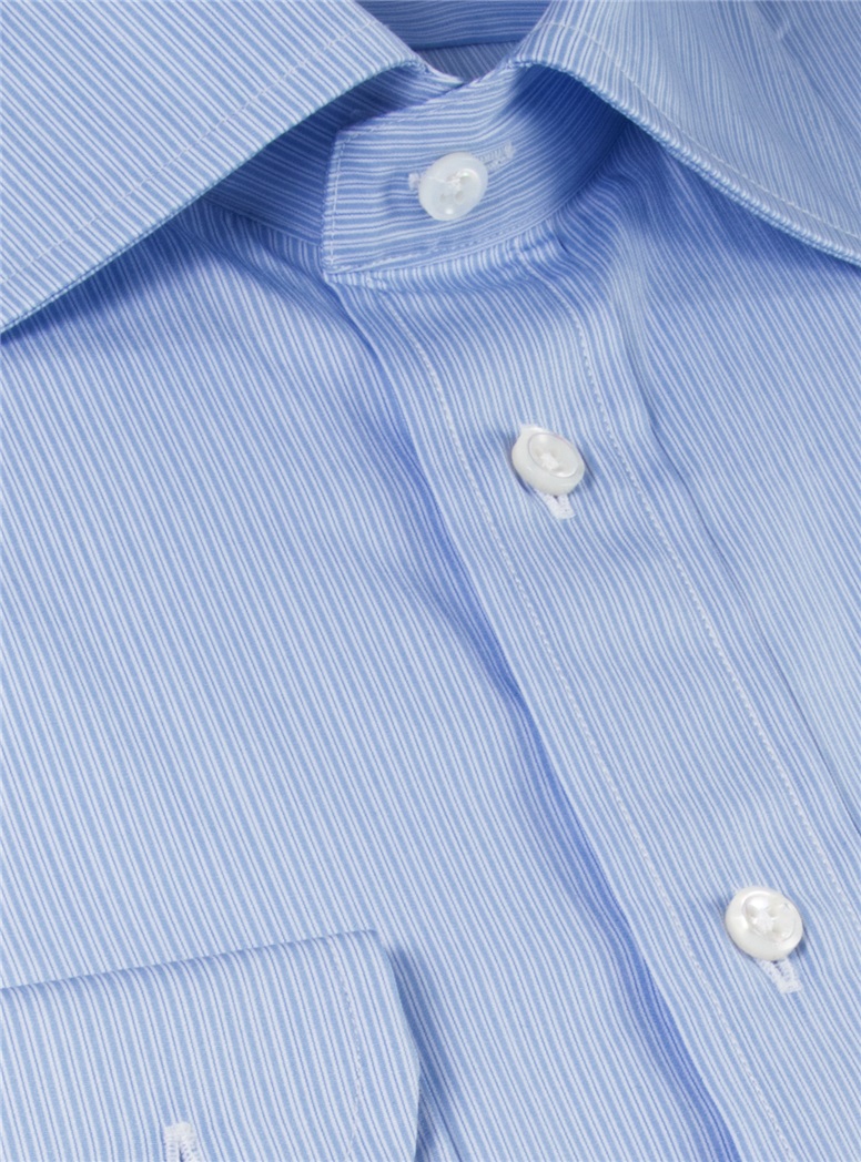 Sky, Navy and White Thin Stripe Spread Collar