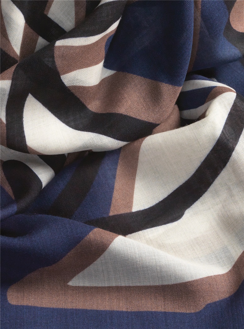 Ladies Wool and Cashmere Abstract Printed Scarf in Navy