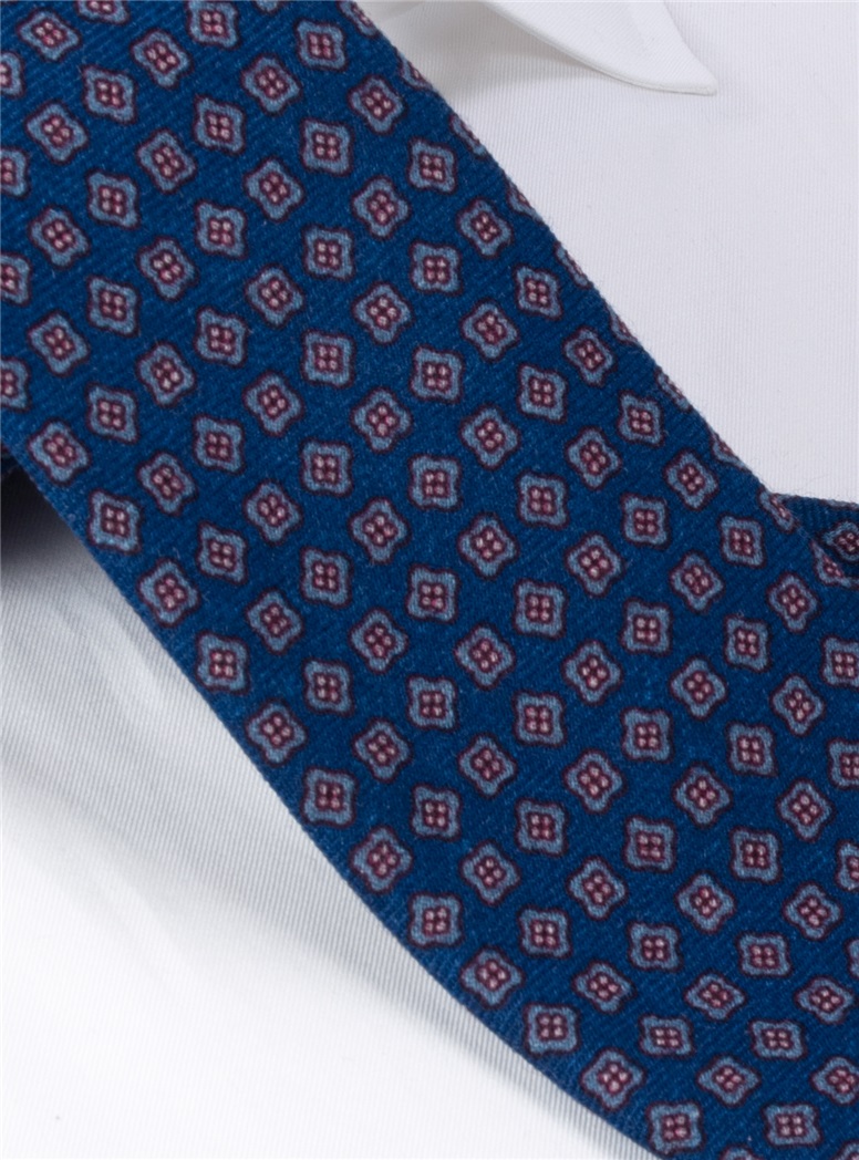 Wool Neat Printed Tie in Deep Blue