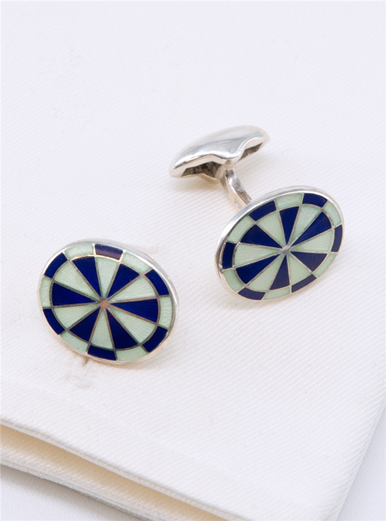 Oval Cufflinks in Navy and White