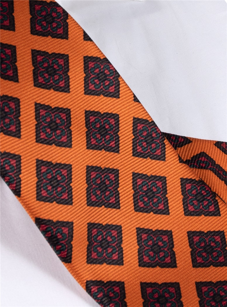 Silk Diamond Motif Tie in Copper