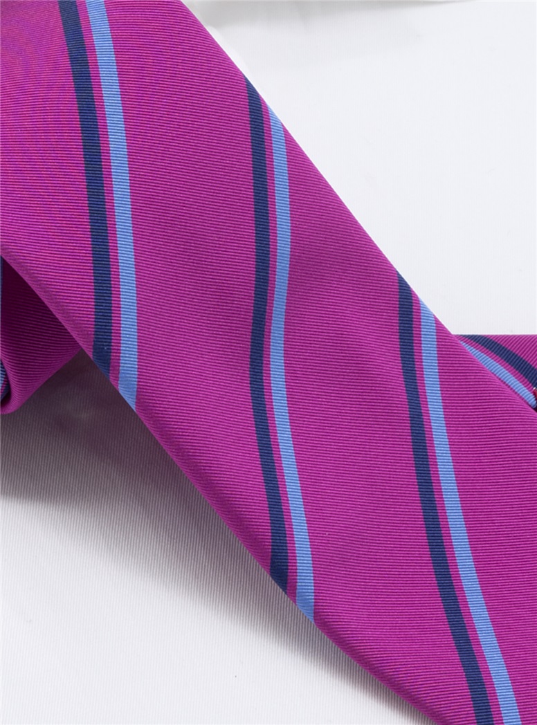 Silk Striped Tie in Magenta