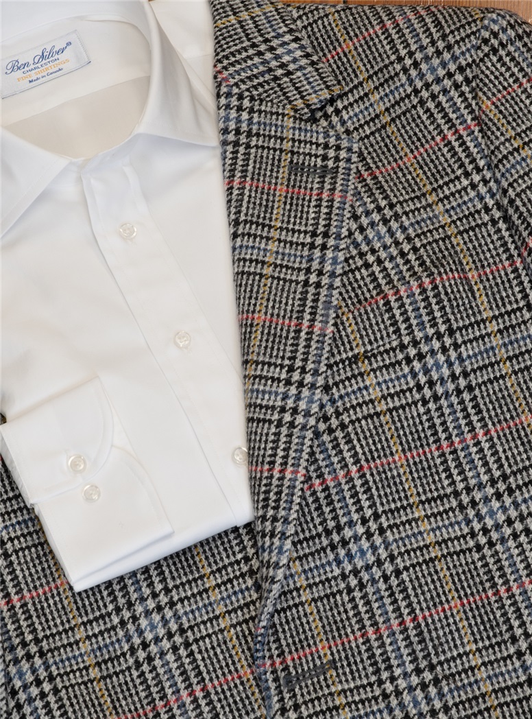 Charcoal and Cream Glen Plaid Sport Coat with Windowpanes