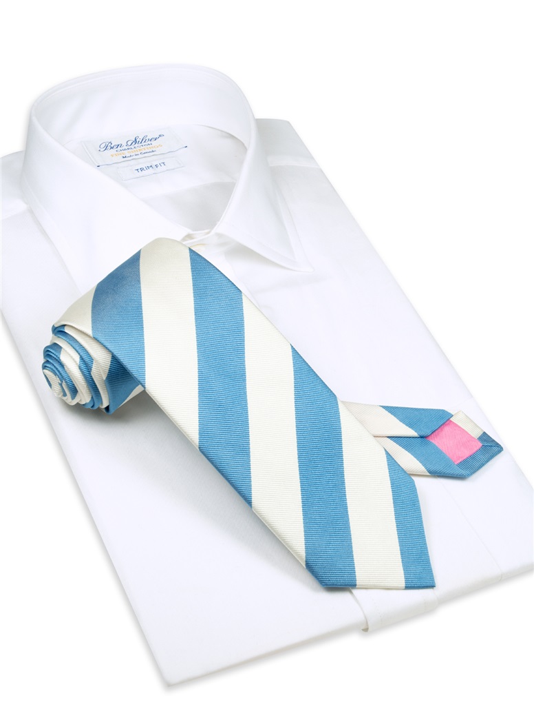 S10- Pacific Blue and White Block Stripe Tie