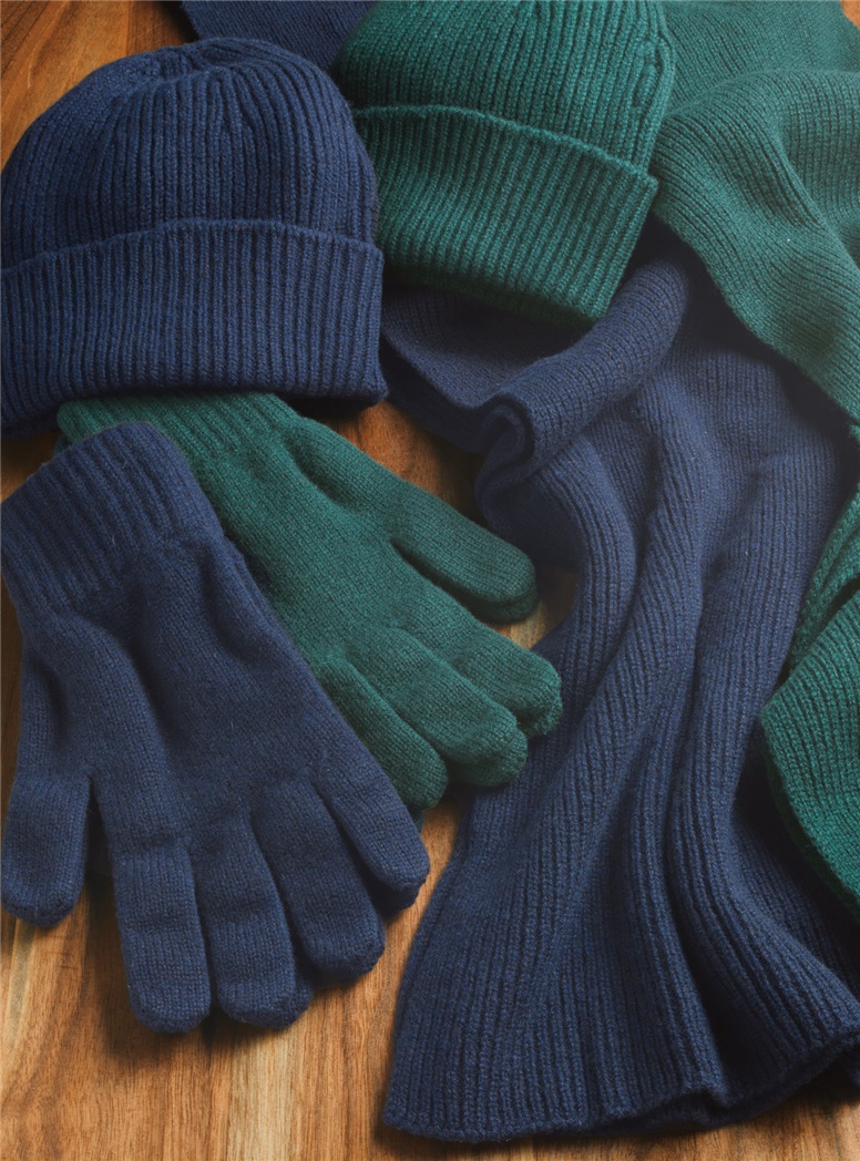 Cashmere Ribbed Hat, Scarf and Glove Set in Navy