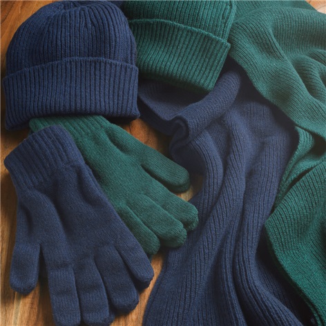 Cashmere Ribbed Hat, Scarf and Glove Set in Navy