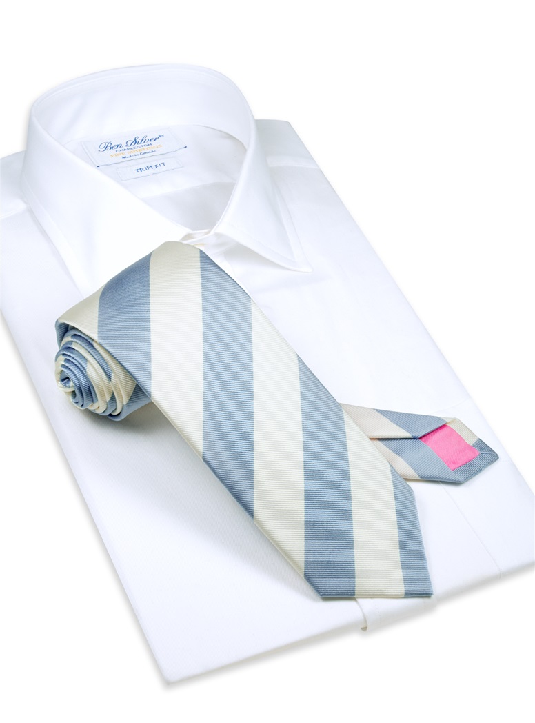 S79-Ice Blue and White Block Stripe Tie