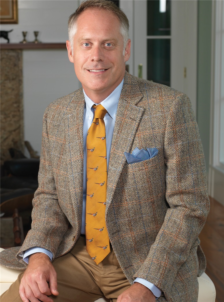 Brown Herringbone Harris Tweed Sport Coat with Blue and Orange Windowpanes